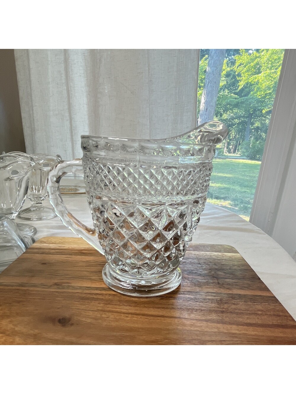 Clear Glass Diamond Pattern Creamer Pitcher  Vintage Anchor Hocking